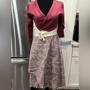 Elegant Burgundy and Cream Wrap Dress